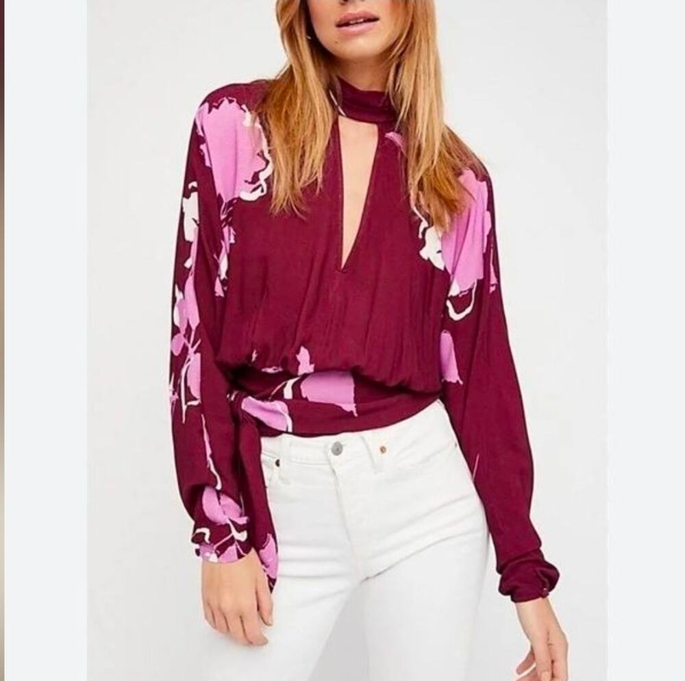 Free People Say You Love Me Floral Print Keyhole Blouse